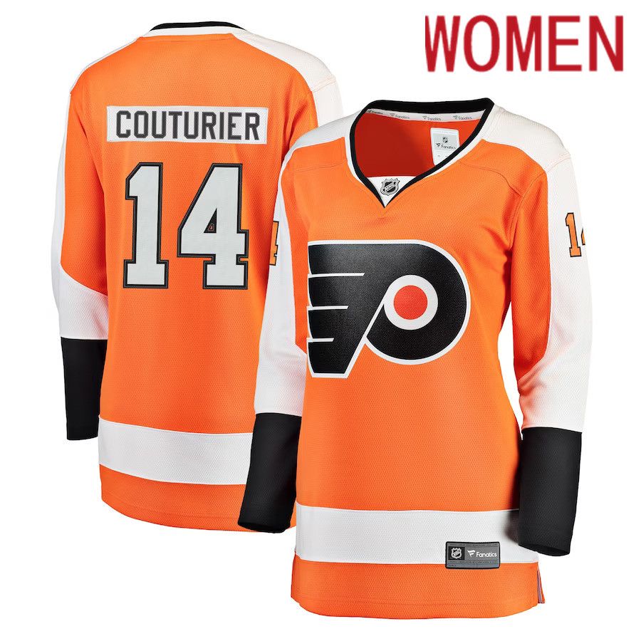 Women Philadelphia Flyers #14 Sean Couturier Fanatics Branded Orange Breakaway Player NHL Jersey->women nhl jersey->Women Jersey